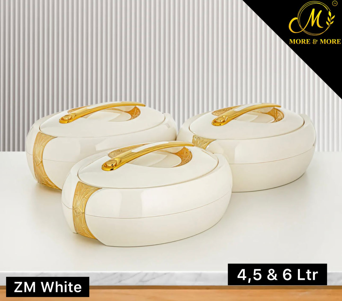 ZM Oval White & Gold Luxury Hotpot Set - 4L, 5L & 6L