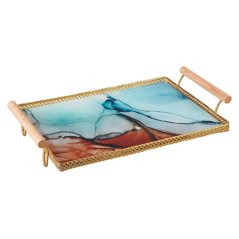 Luxury Glass Tray/ Style 2 with Wooden Handle