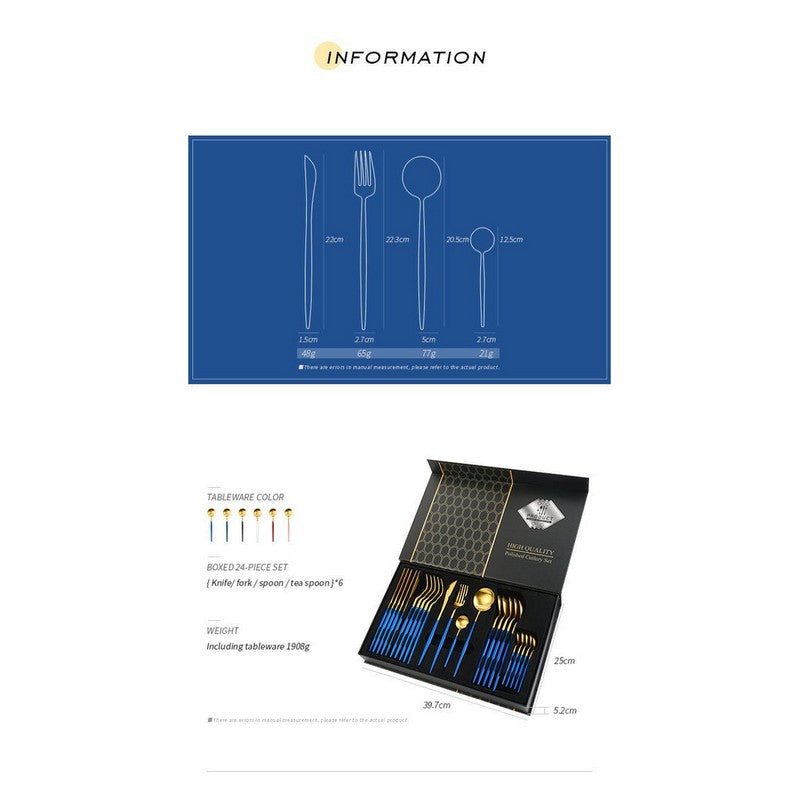 24 PCs Premium Steel Cutlery Set-Blue over Golden