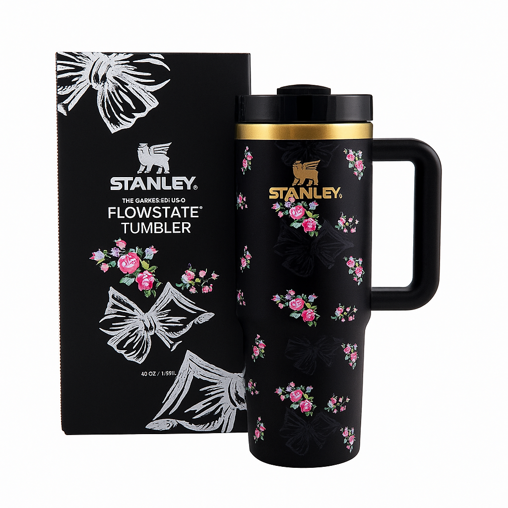 The Floral Quencher H2.0 FlowState™ Tumbler | 40 OZ | Black