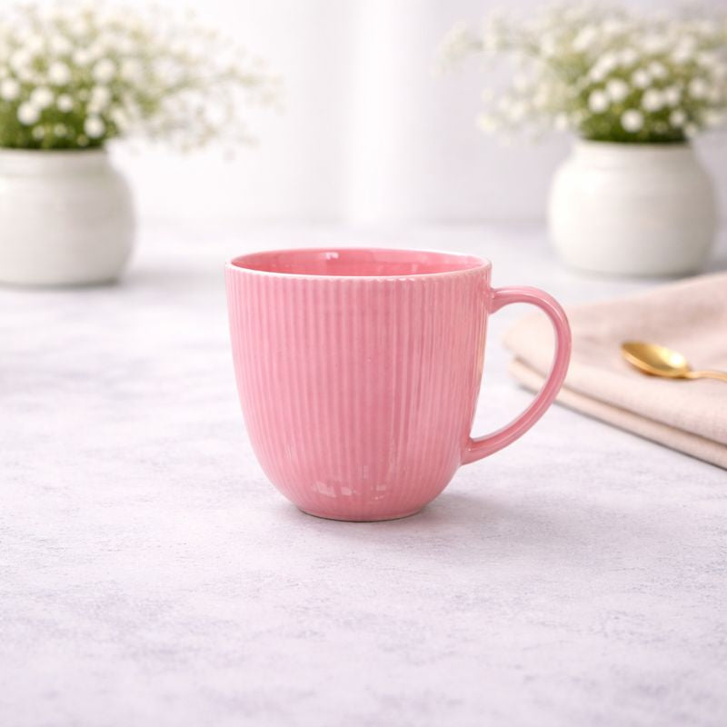 Ribbed Pink Ceramic Coffee Mug – Gloss Finish Tea & Coffee Cup