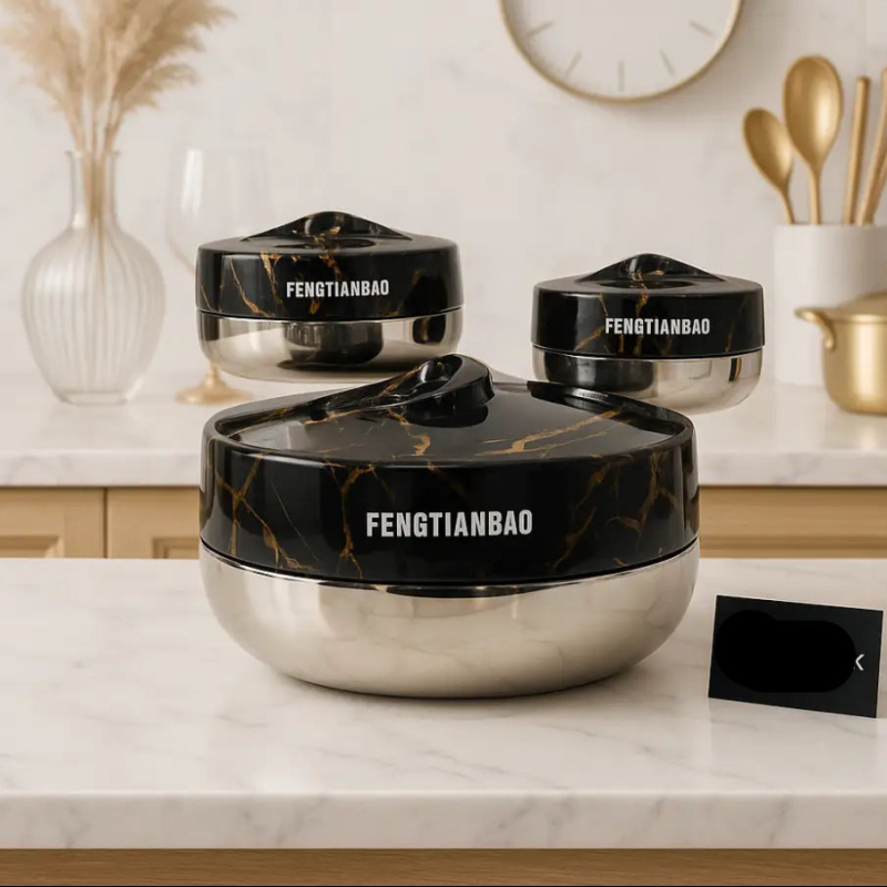 Fengtianbao Luxury Black & Gold Marble Hotpot – Premium Insulated Food Server (Available in Small, Medium & Large)