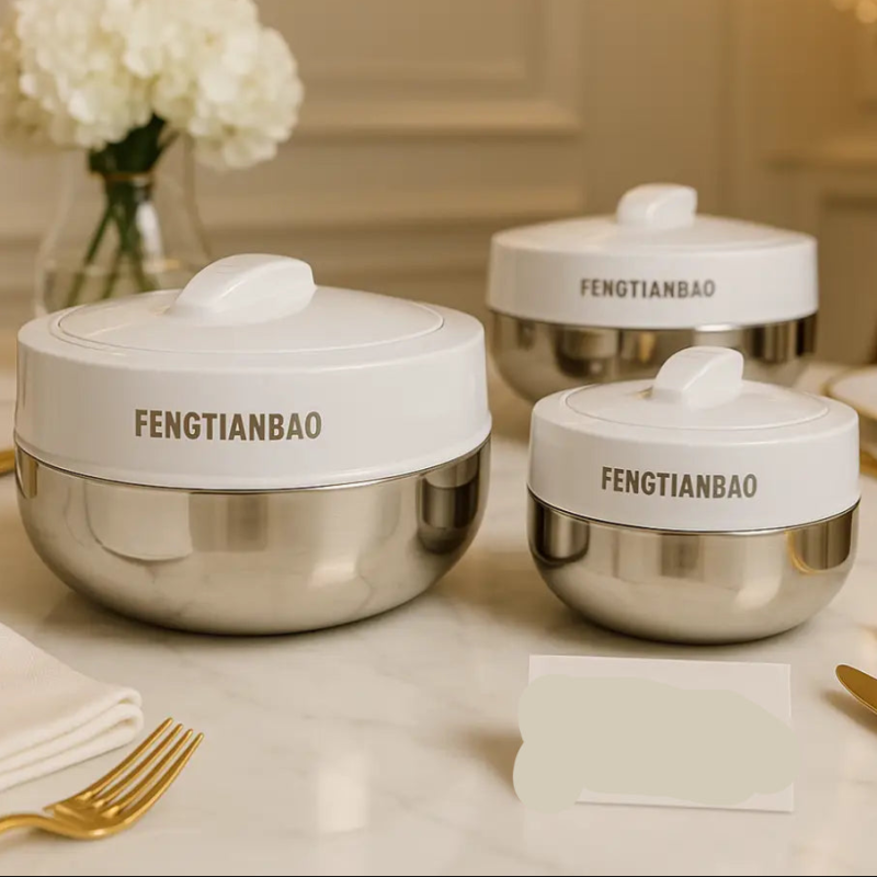 Fengtianbao Premium Insulated Hotpot – Stainless Steel Food Container with White Glossy Lid (3 Sizes Available)