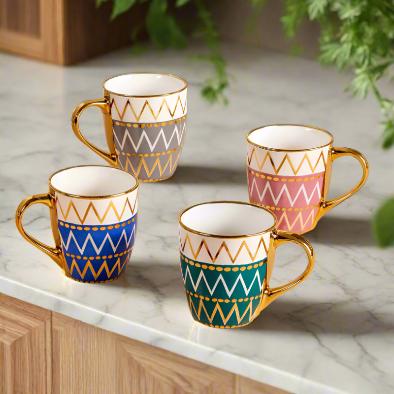 Gold Handle Luxury Ceramic Mug 400ML | Large Coffee & Tea Cup for Home, Office & Café