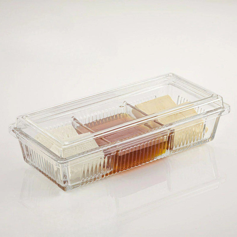 Limon Divido Glass Snack Tray with Lid – Elegant Multi-Section Server for Snacks & Sweets | Adornia.pk