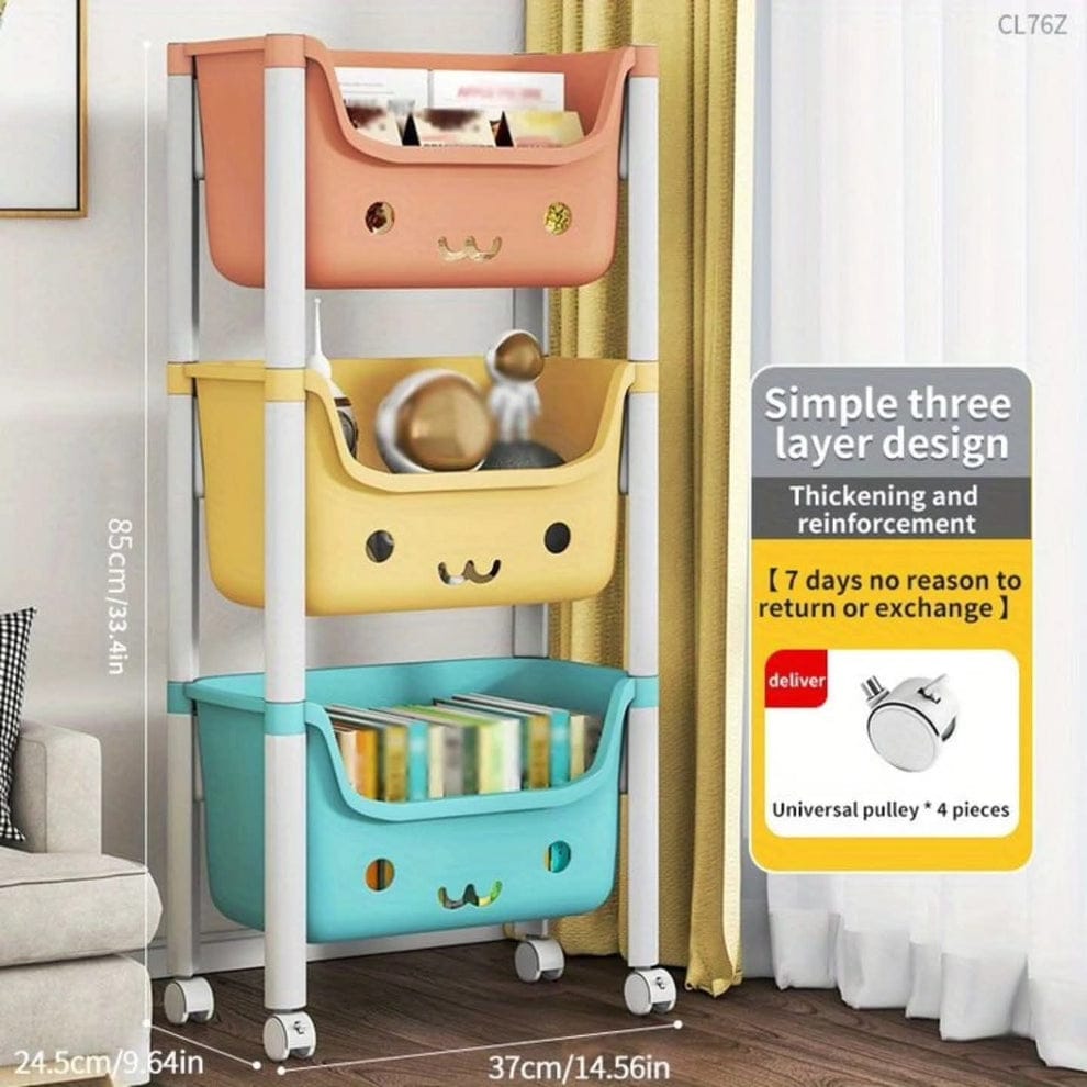 Multipurpose 3-Tier Cute Rolling Storage Trolley