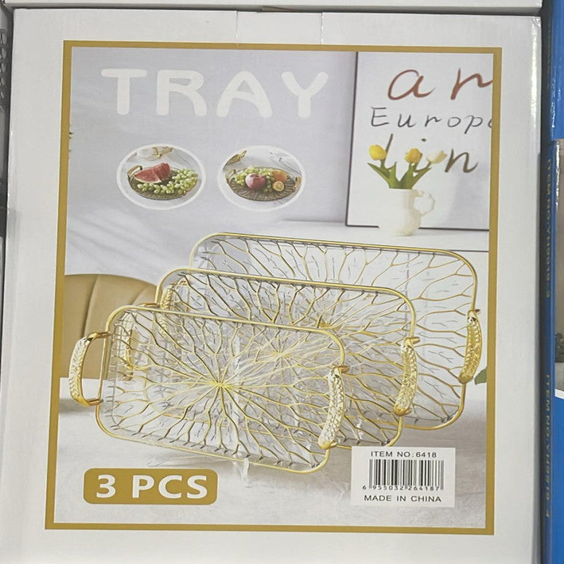 Modern Luxurious Glass Serving Tray 3 Pieces Set