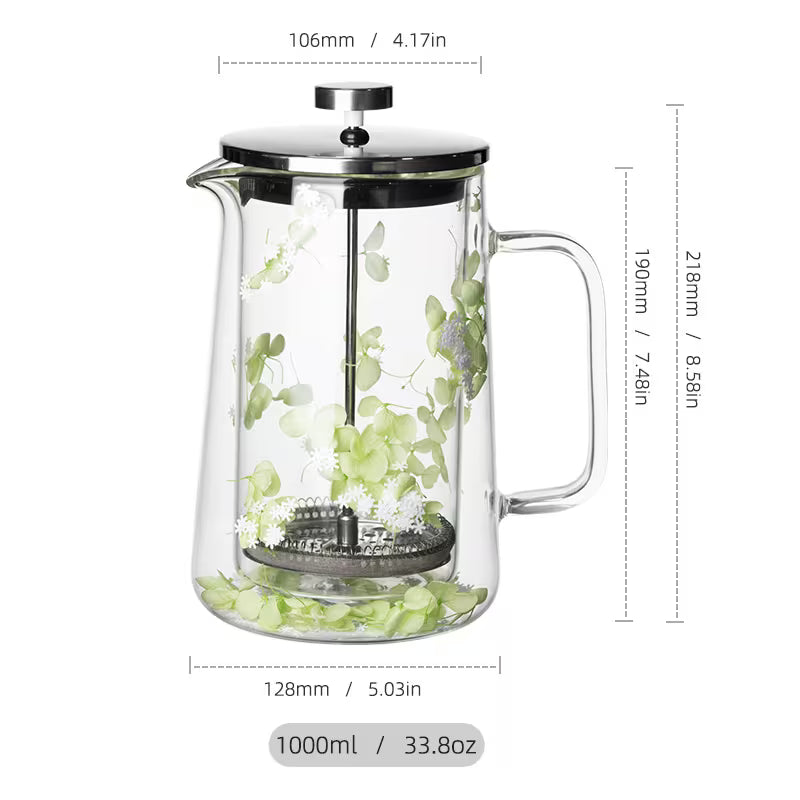 Elegant Floral Design French Press Coffee Maker with Stainless Steel