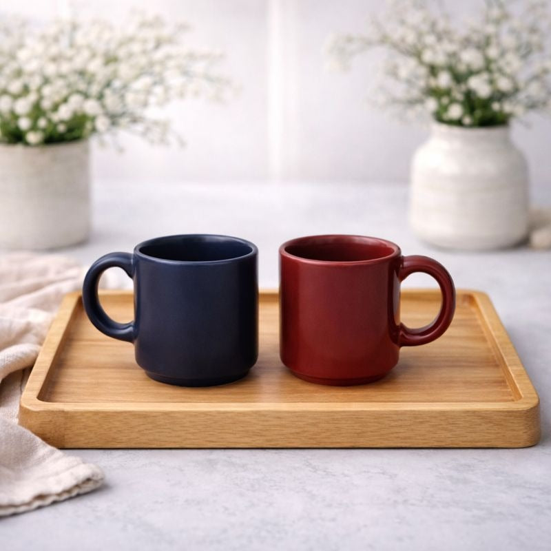 Set of 2 Mini Ceramic Coffee Mugs Mehroon & Dark Blue Color Cups | Modern Tea & Coffee Mug Set