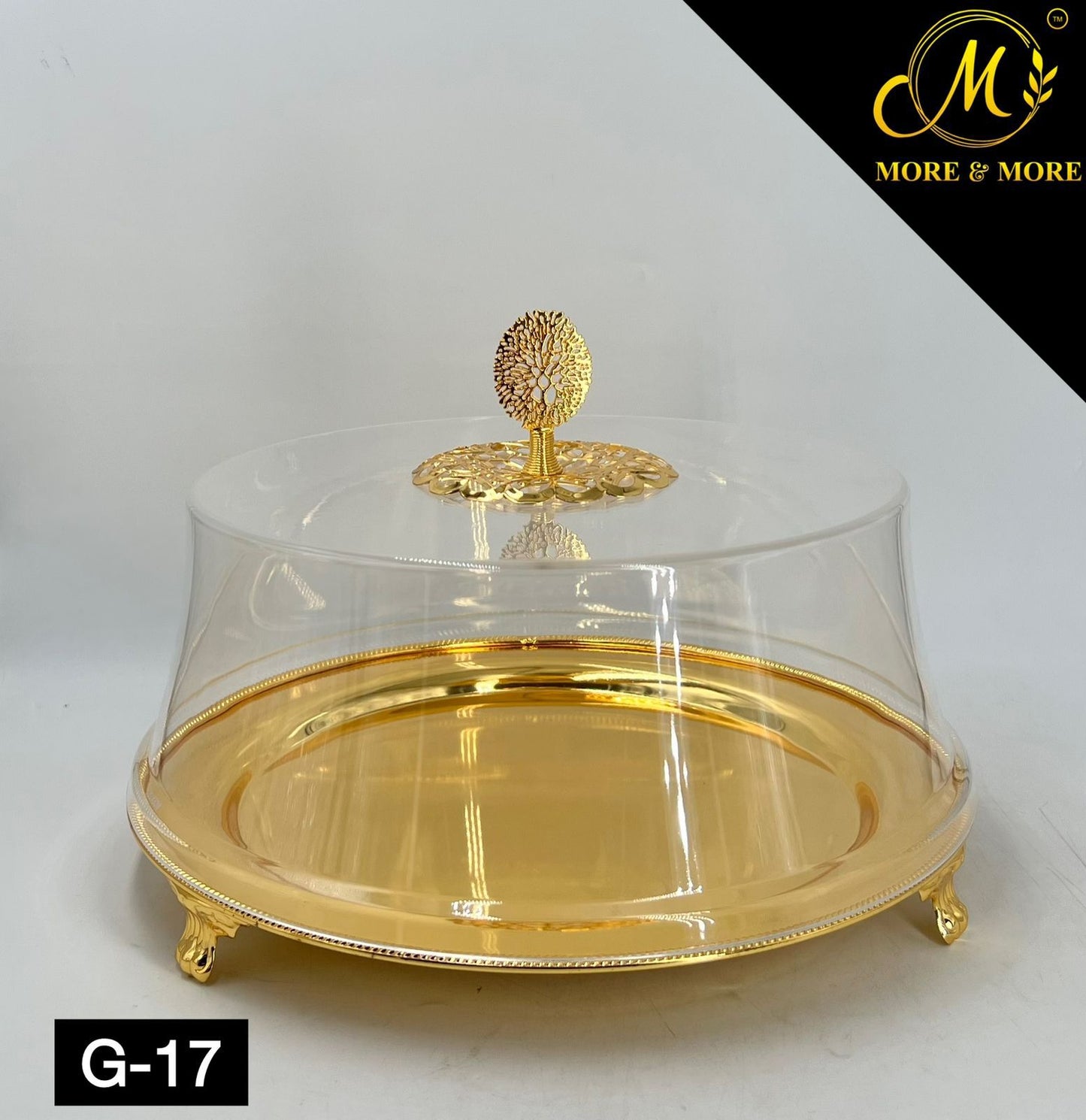 Lumière Gold Cake Display Tray with Clear Acrylic Cover - 12.3" inches