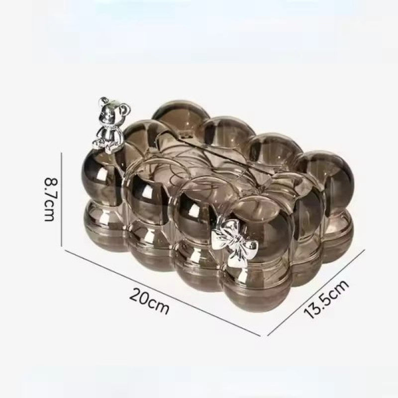 Cute Acrylic Tissue Box with Bear & Bow Design – Decorative Bubble Style | Adornia.pk