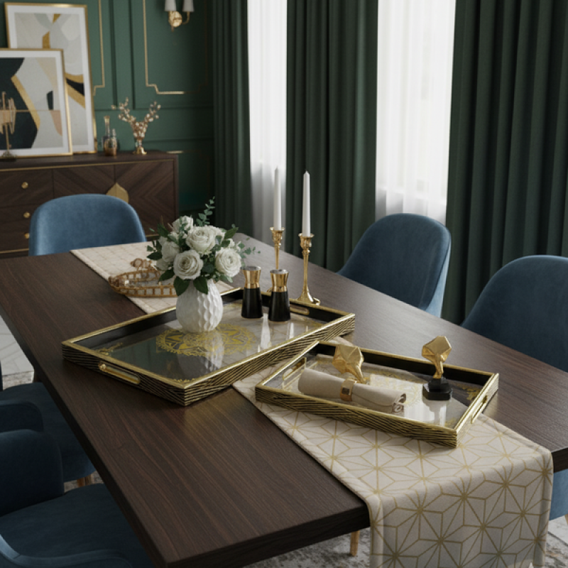 Luxurious Golden 2-Piece Tray Set