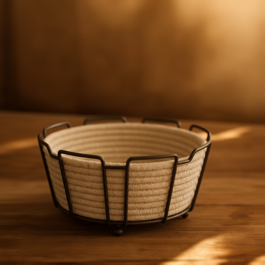 Premium Rope Woven Storage Basket with Metal Frame – Modern Rustic Organizer | Adornia.pk