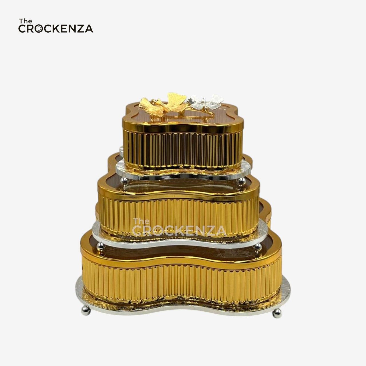 Luxury Gold Finish 3-Piece Candy Jar Set Decorative Tableware with glass base and lid