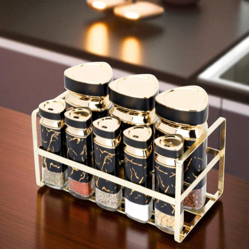 Premium Black Marble styled 8-Piece Canister Storage Set for an Organized Kitchen