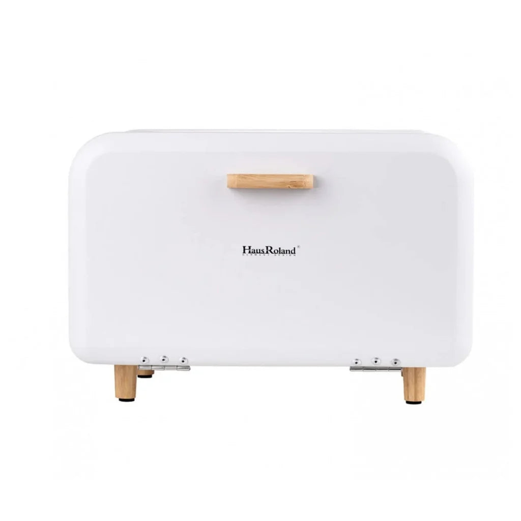 HausRoland Bread Box with Wooden Legs and Handle - White