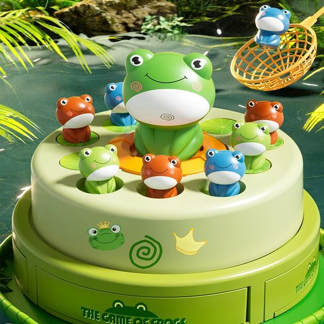 Children Bouncing Frog Toy, Cartoon Electric Music Catch Frogs Toy, Adjustable Educational Tabletop Family Game