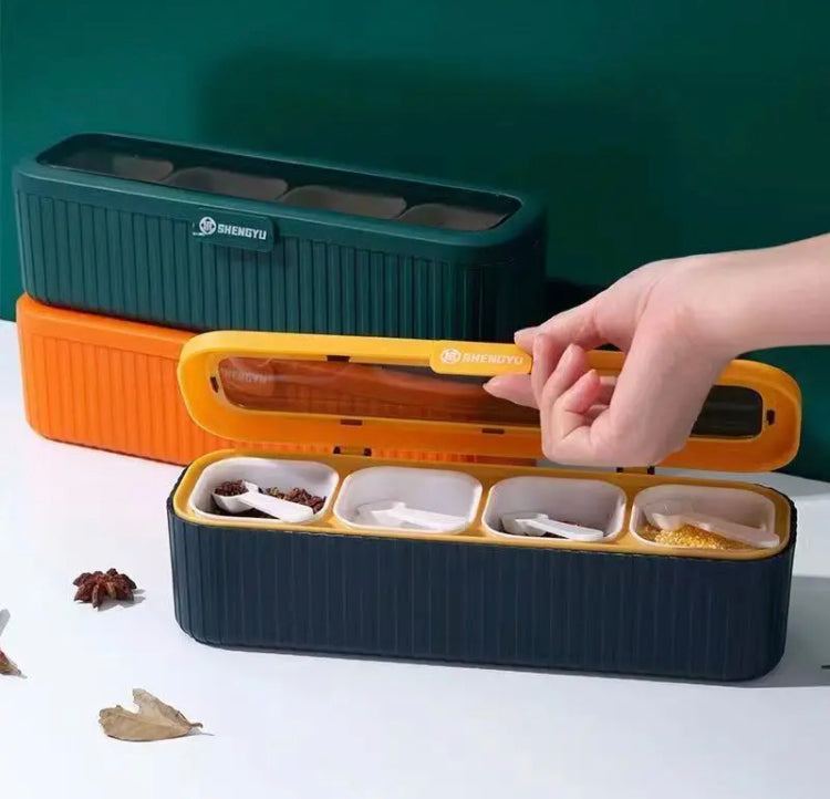 4 Grids Seasoning Spices Box with Spoons