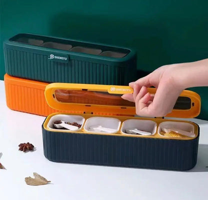 4 Grids Seasoning Spices Box with Spoons