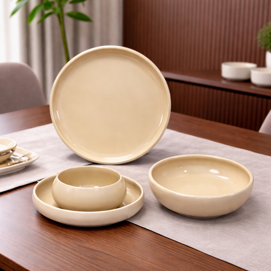 24Pcs Ceramic Curved Edge Dinner Set - Beige