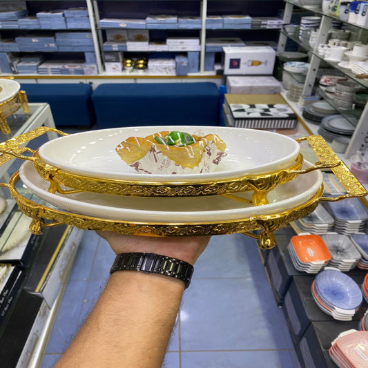 Serving dish with golden stand