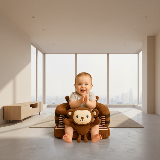 Premium 360° Support Baby Sofa Seat – Brown Monkey