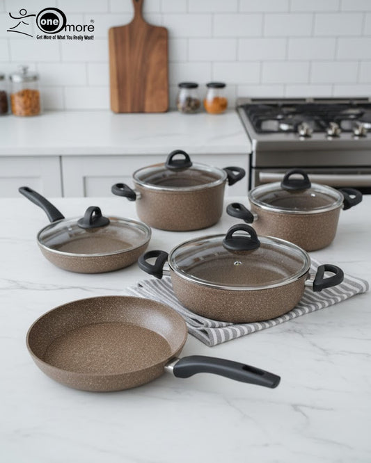 Falez 9-Piece Premium Granite Non-Stick Cookware Set – Made in Turkey | Healthy Low-Oil Cooking