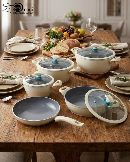 Falez 9-Piece Premium Ceramic Coating Non-Stick Cookware Set – Healthy Low-Oil Cooking | Made in Turkey