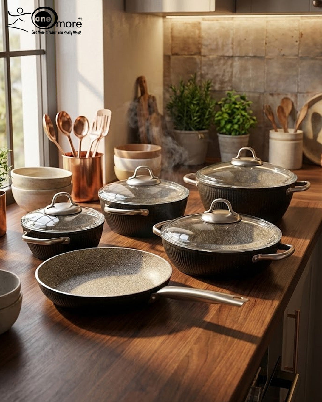 Falez Premium 9-Piece Granite Non-Stick Cookware Set – Made in Turkey | Healthy Low-Oil Cooking