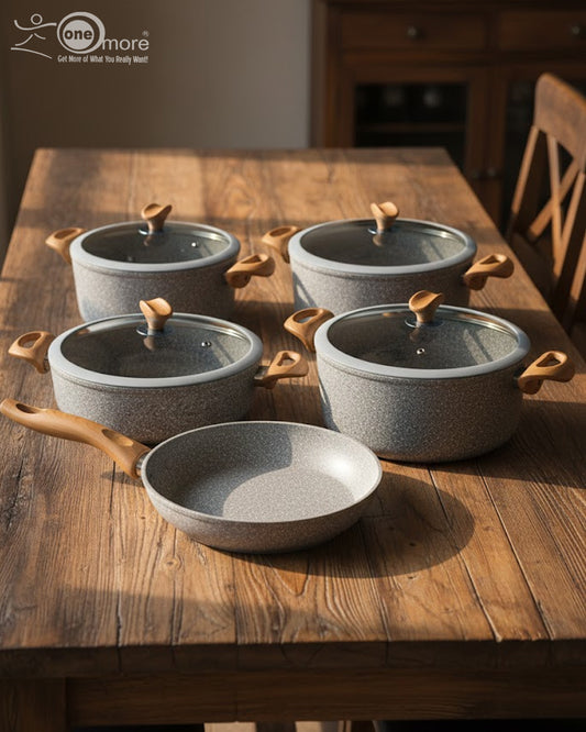 Falez 9-Piece Premium Granite Cookware Set – Ceramic Coated Non-Stick Pots & Pans | Made in Turkey