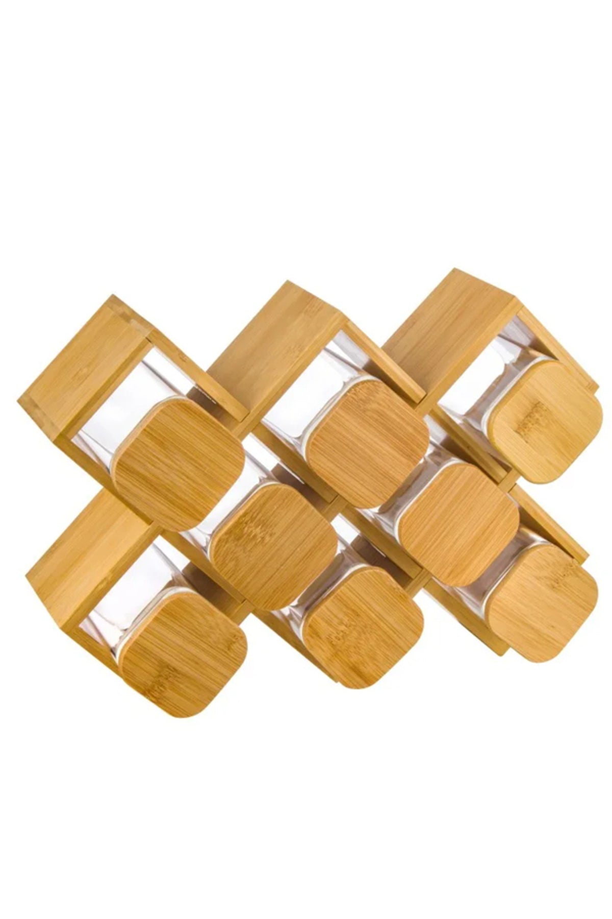 Bamboo 8Pc Masla jars set With wood stand