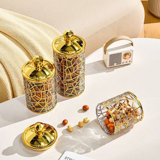 Set Of 3 Transparent Sealed Jar With Golden Lid