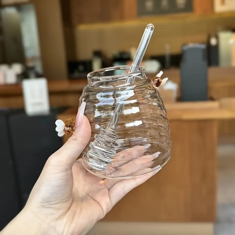 Bee Hive Glass Honey Jar With Dipper