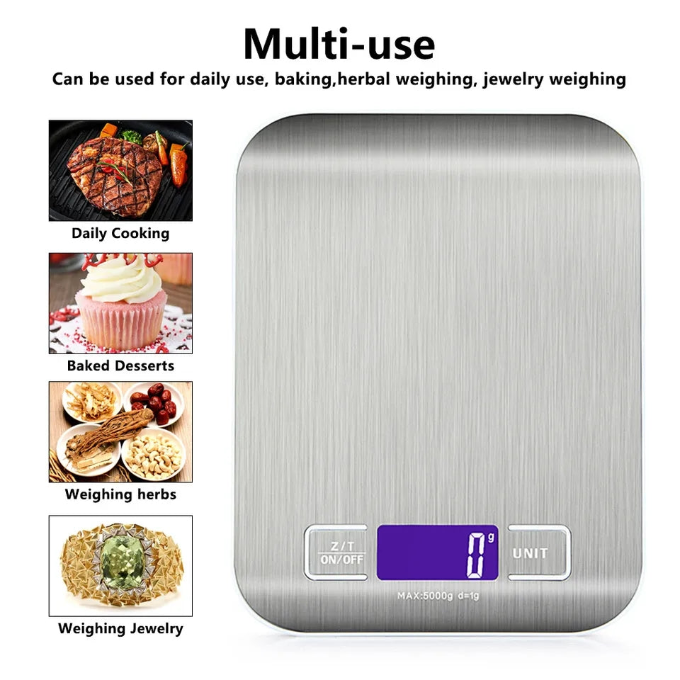 Stainless Steel Digital Kitchen Scale 10kg Silver