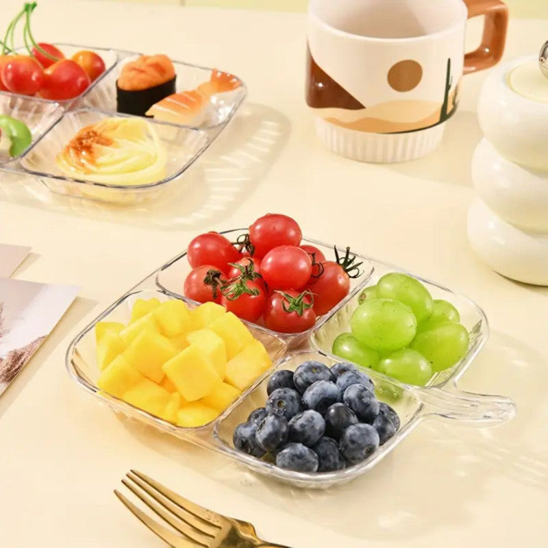4 Section Acrylic Serving Plate With Handle