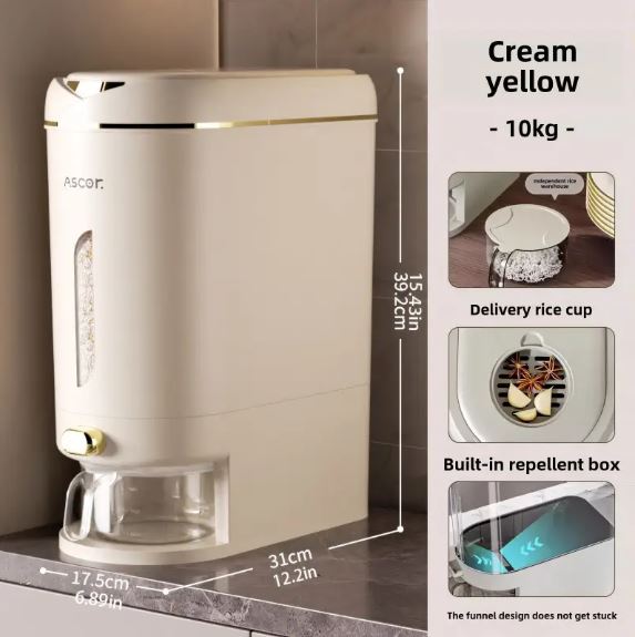 10kg Large Capacity Automatic Rice Dispenser - Multi-Function Kitchen Organizer Moisture & Insect Proof