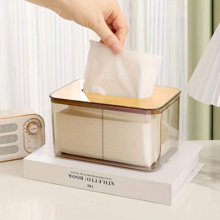 Transparent Tissue Box With Wooden Top