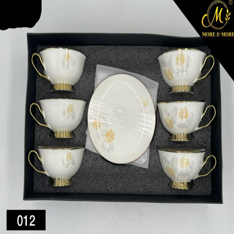 12-Piece Luxury Bone China Tea Cup & Saucer Set | Floral Design with Gold Accents for Home & Dining