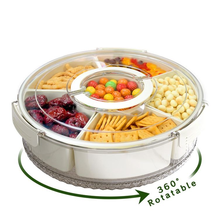 Portable Rotating Snack Tray With Lid (Premium)