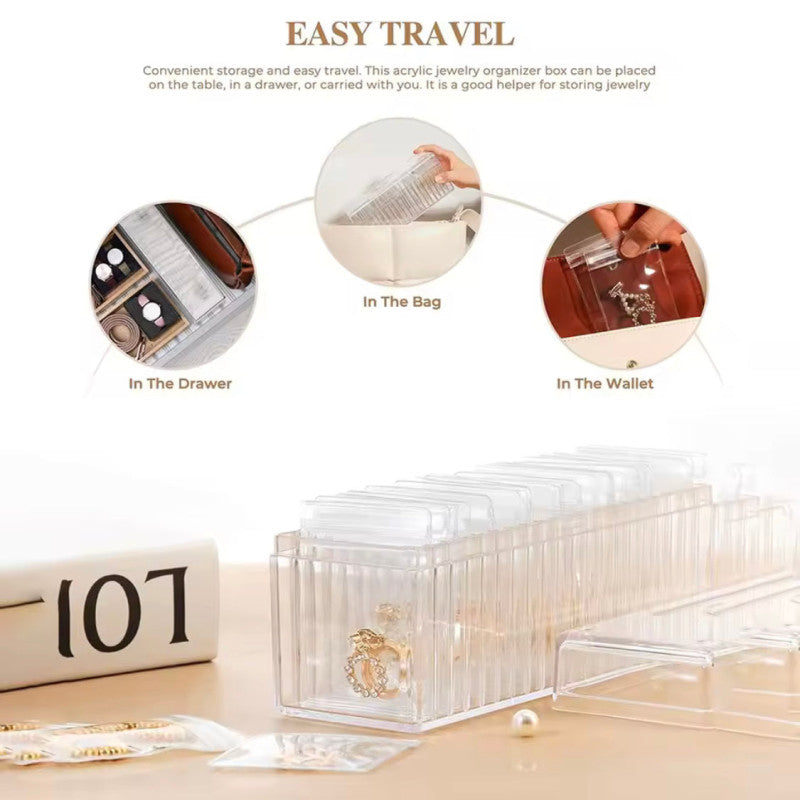 Jewelry Organizer With 20 Mini Pouches, Transparent Waterproof Earring Jewelry Storage Box, Acrylic Jewelry Box With 20 Anti Tarnish Jewelry Pouch