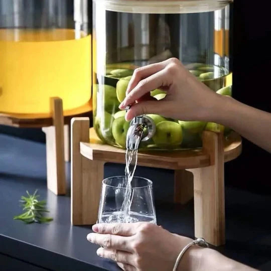 GoldenDeer Glass Dispenser with Airtight Lid and Bamboo Stand