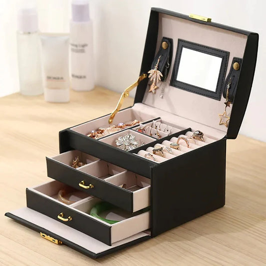 3Layer Mirror Leather Jewellery Organizer