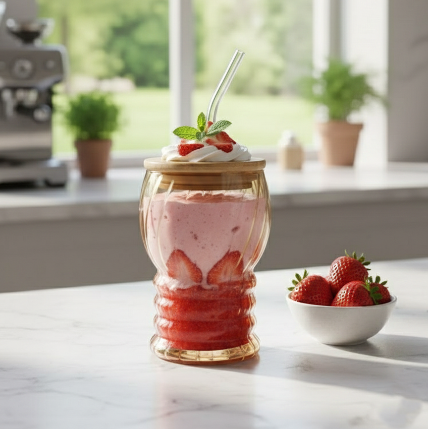 SipNSeal Ribbed Glass Tumbler