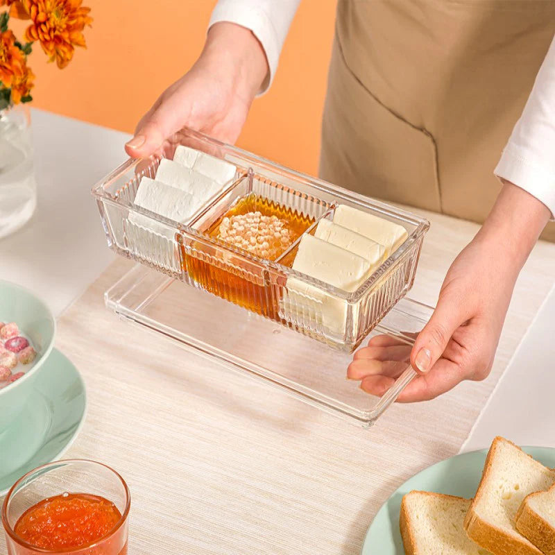Limon Divido Glass Snack Tray with Lid – Elegant Multi-Section Server for Snacks & Sweets | Adornia.pk
