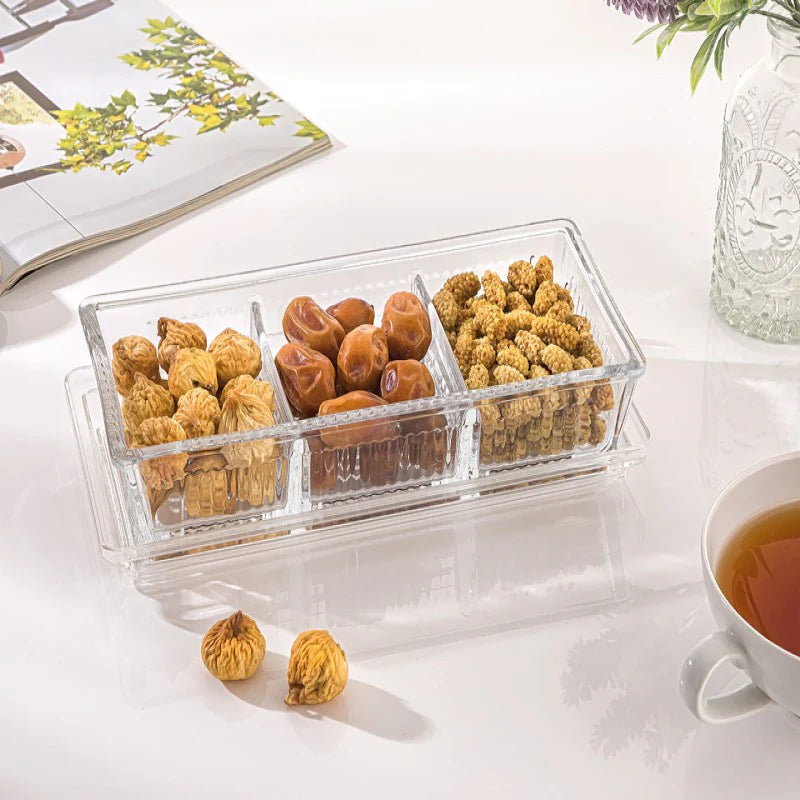 Limon Divido Glass Snack Tray with Lid – Elegant Multi-Section Server for Snacks & Sweets | Adornia.pk