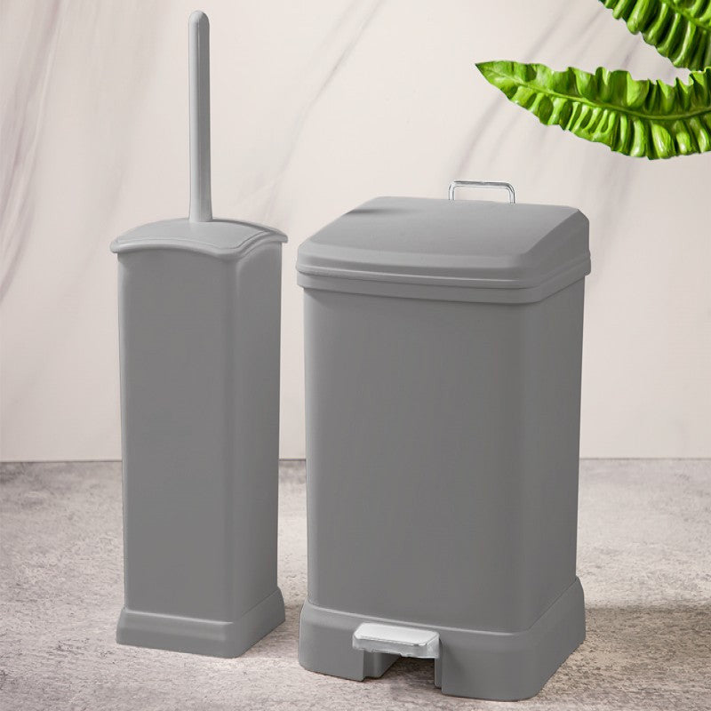 Limon EdgeClean Rectangular Dustbin & Brush Set – Modern Bathroom Waste Bin with Cleaning Brush | Adornia.pk