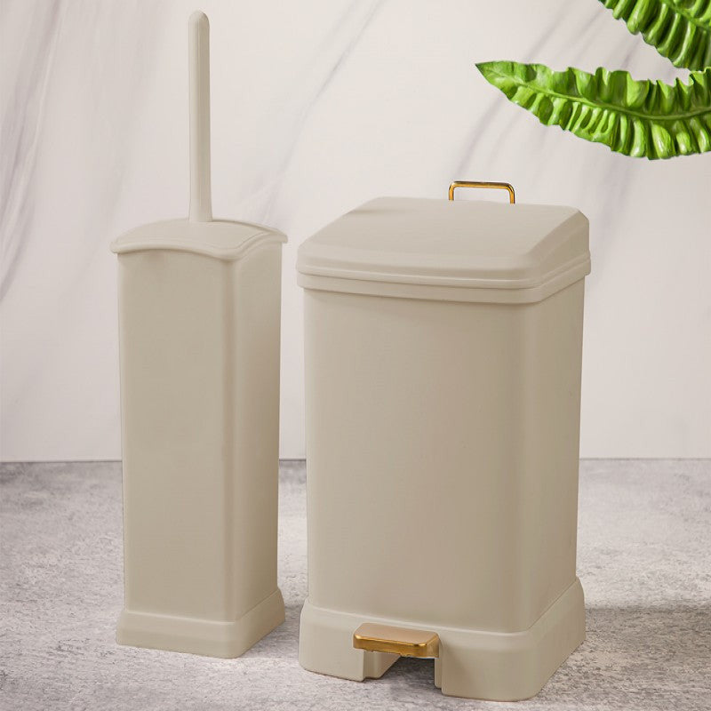Limon EdgeClean Rectangular Dustbin & Brush Set – Modern Bathroom Waste Bin with Cleaning Brush | Adornia.pk