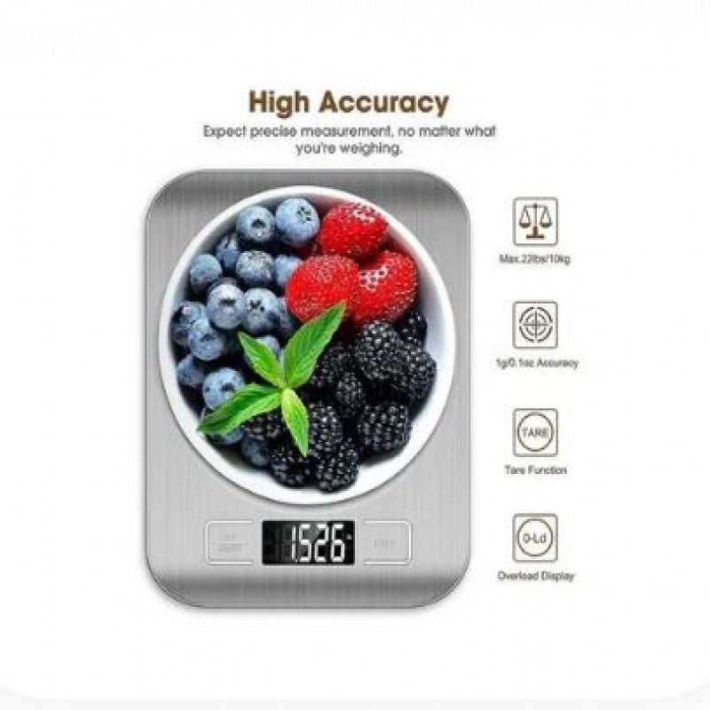 Stainless Steel Digital Kitchen Scale 10kg Silver