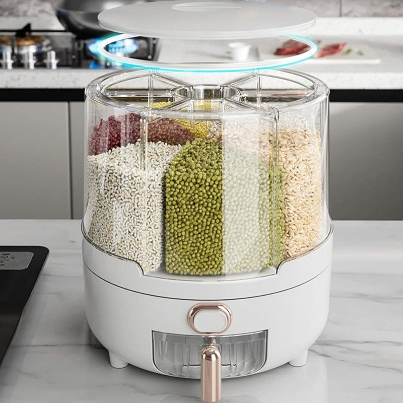 Rotating Rice Dispenser With 6 Compartments