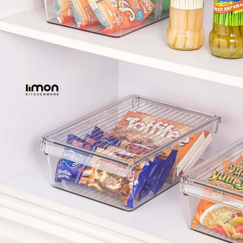 Limon Stackable Clear Storage Organizer with Lid – Multi-Purpose Plastic Container for Home, Kitchen & Office | Adornia.pk